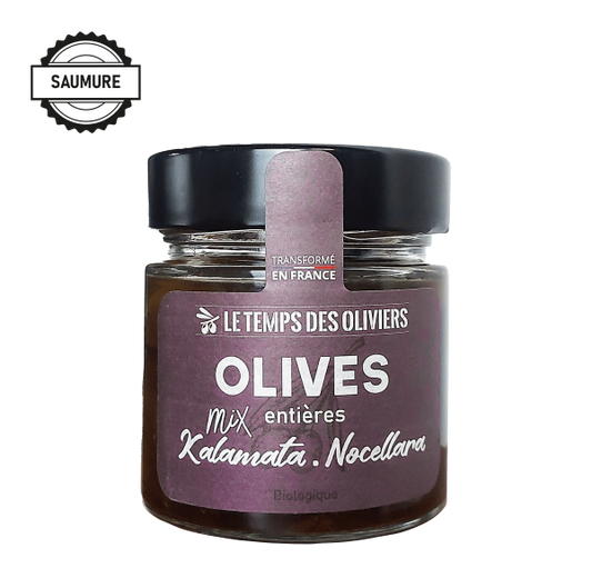 Mix olives kalamata/nocellara entières bio (en saumure) - 1